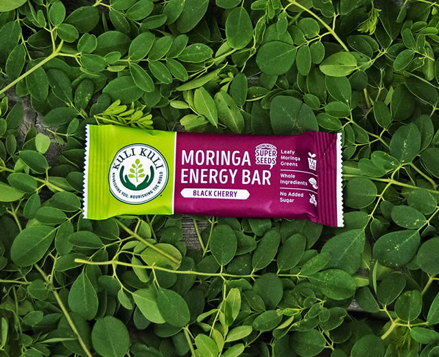 Black cherry dark chocolate moringa energy bar from Kuli Kuli Foods