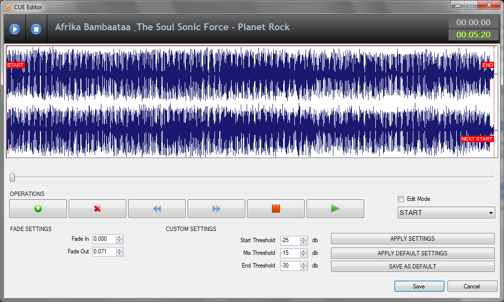 RadioDJ software Cue Points Editor