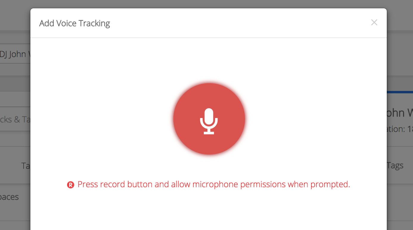 Voice Track Pop-up Window